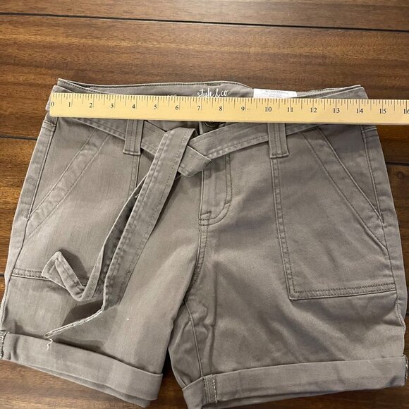 NWT Style & Company Stretch Pocketed Sash Tied Cuffs Short Olive Drab 4 Petite - Picture 11 of 16